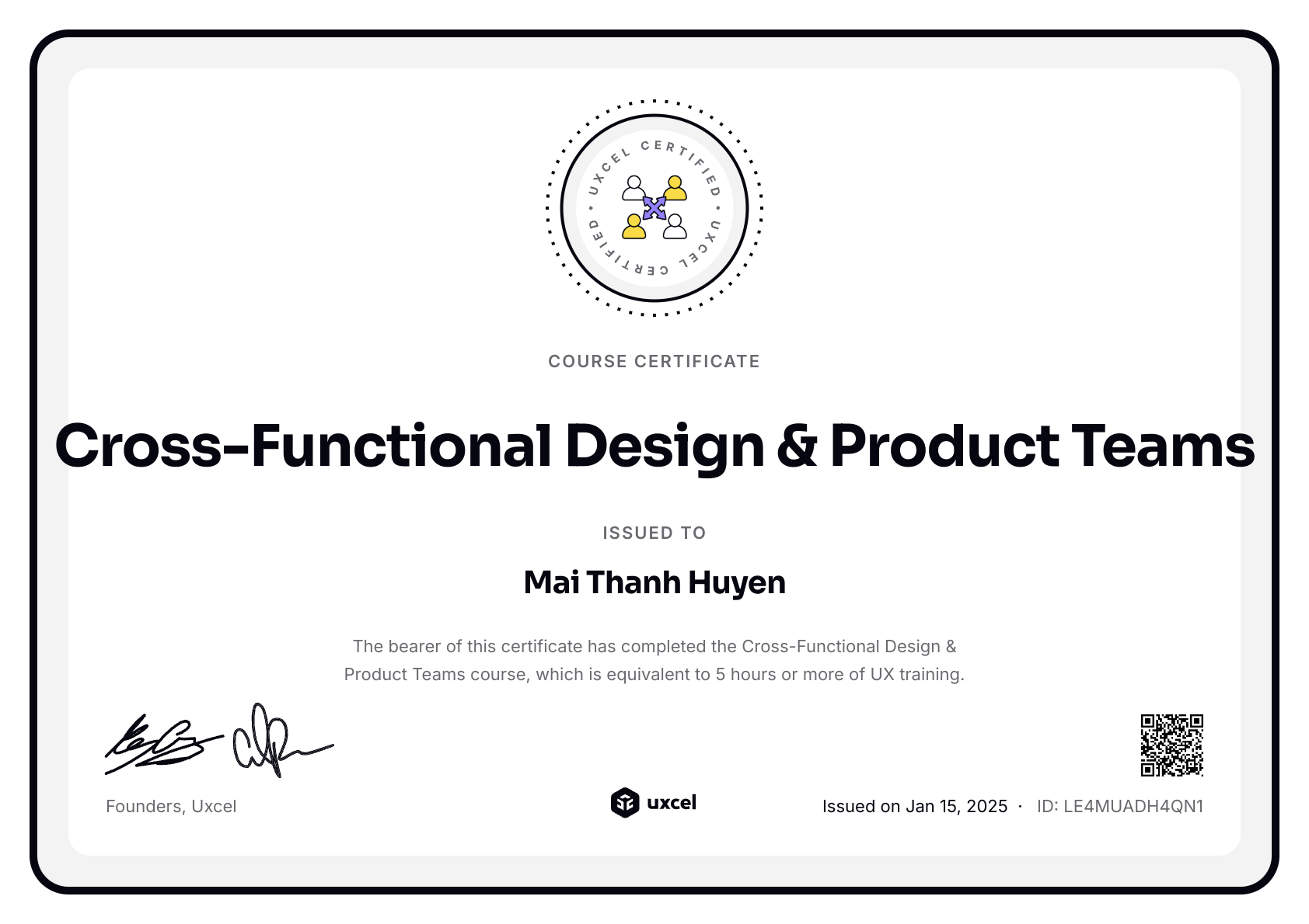 Mai Thanh Huyen's certificate